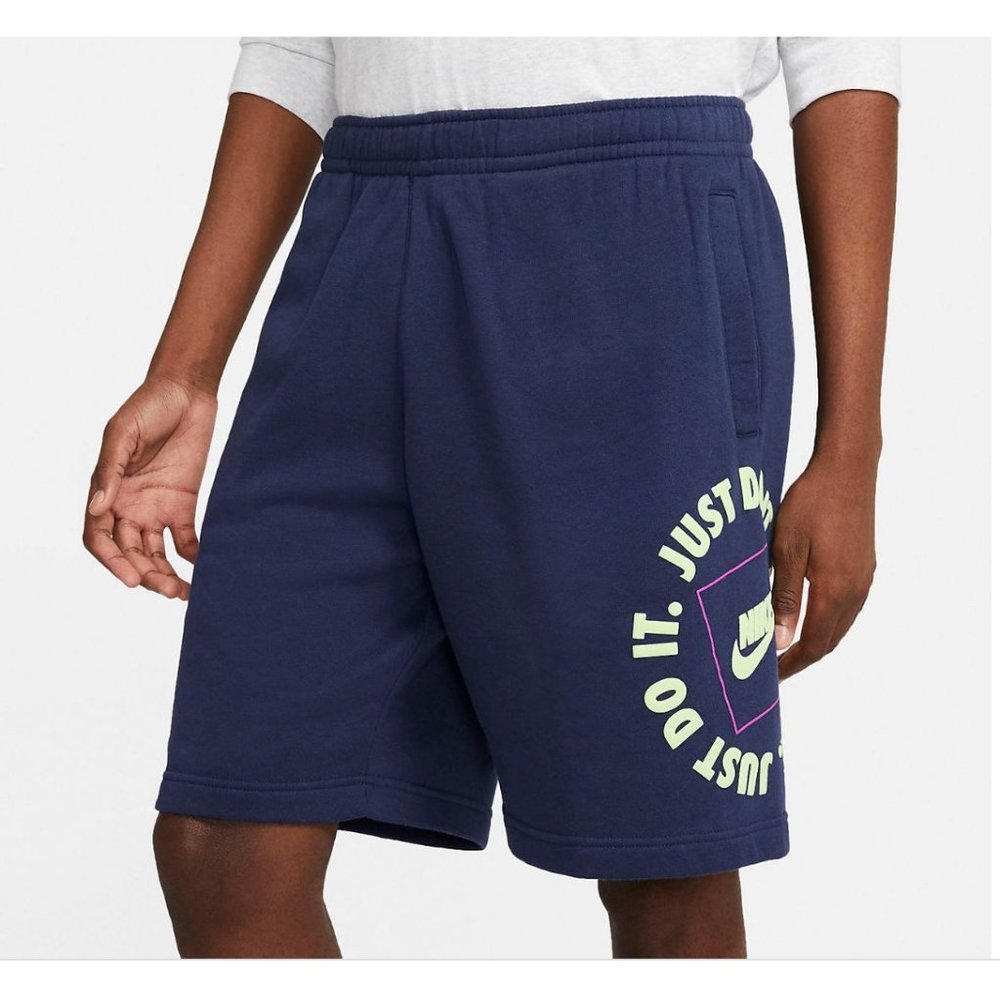 NWT Nike Mens Small Sportswear Just Do It "JDI" Fleece Shorts Blue Gym